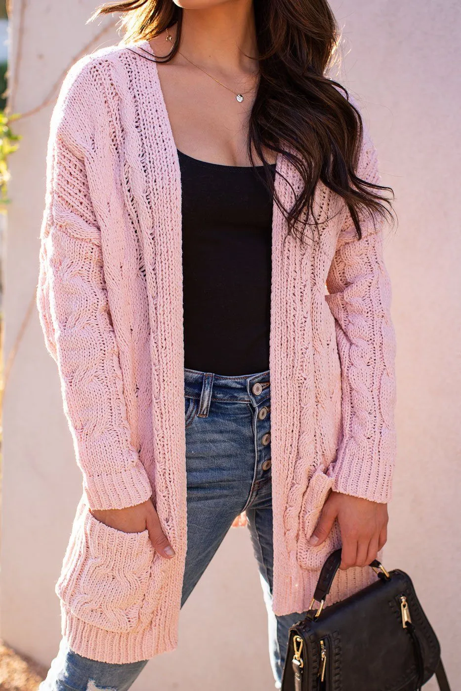 Serene Blush Cable Knit Cardigan