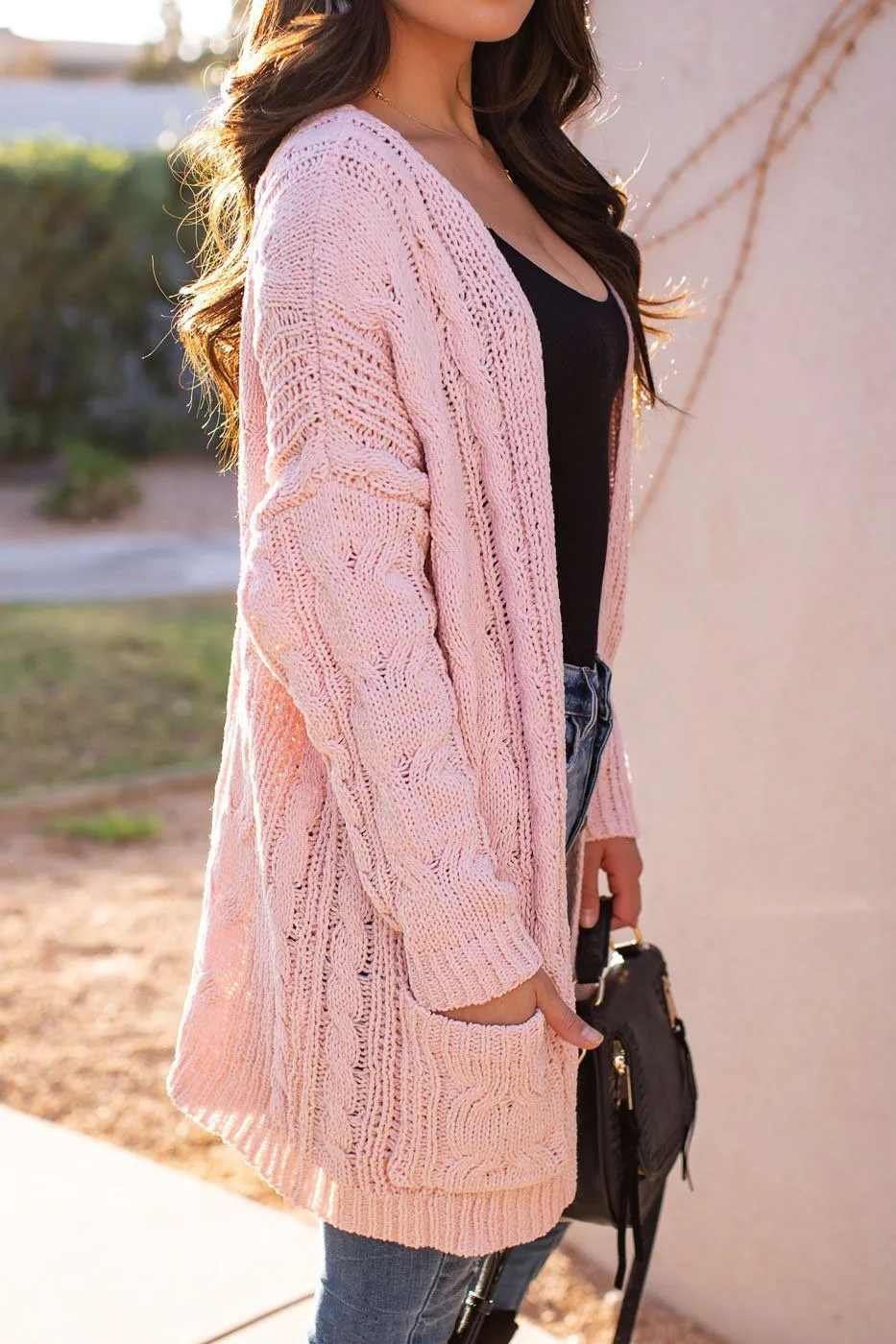 Serene Blush Cable Knit Cardigan