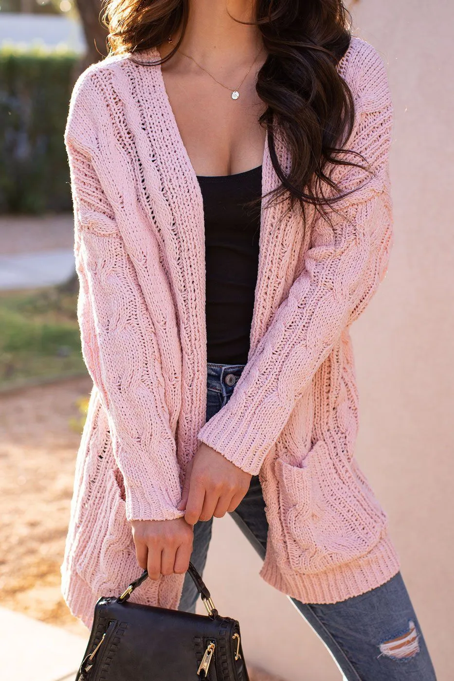 Serene Blush Cable Knit Cardigan