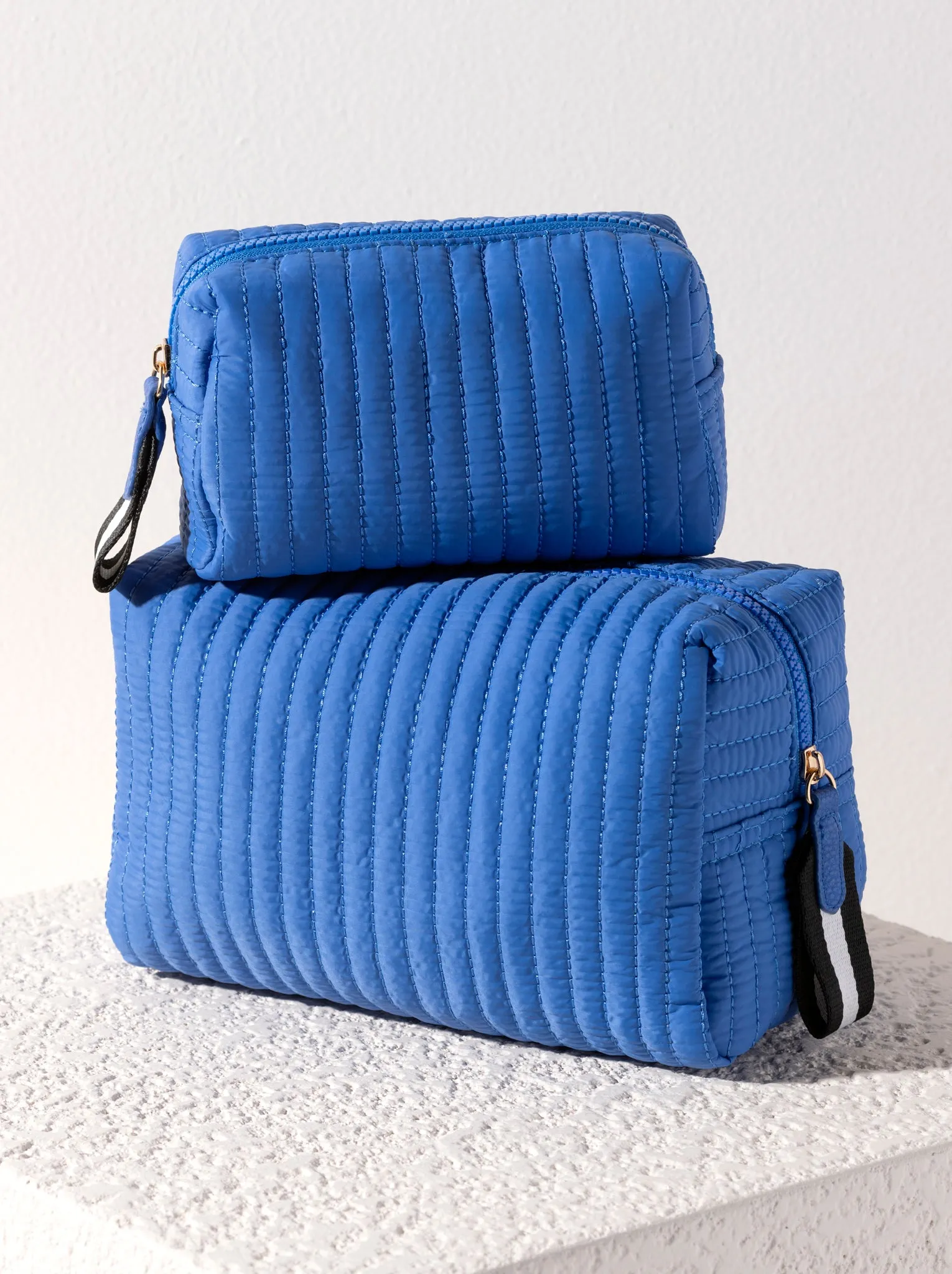 Shiraleah Ezra Quilted Nylon Small Boxy Cosmetic Pouch, Ultramarine