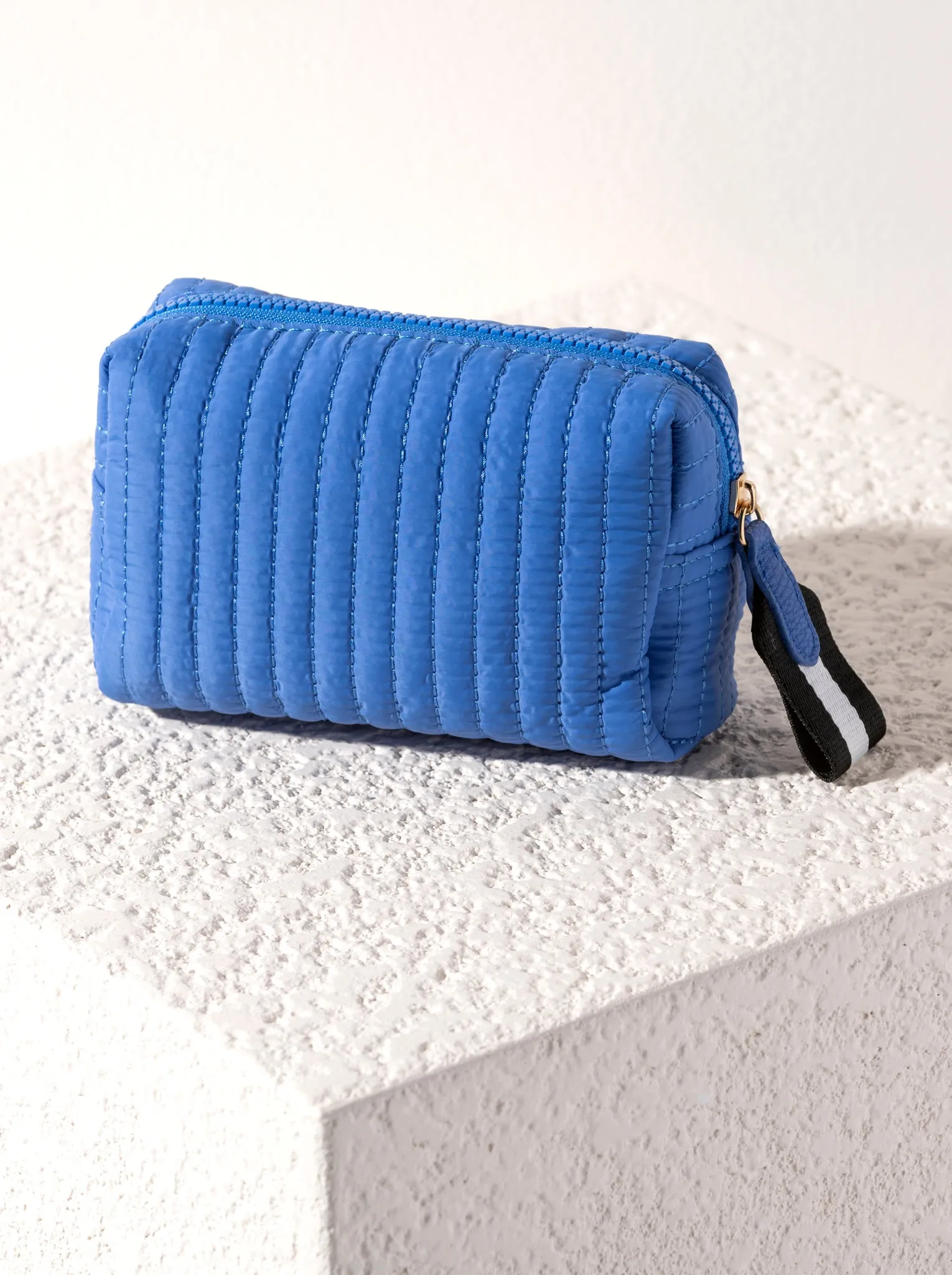 Shiraleah Ezra Quilted Nylon Small Boxy Cosmetic Pouch, Ultramarine