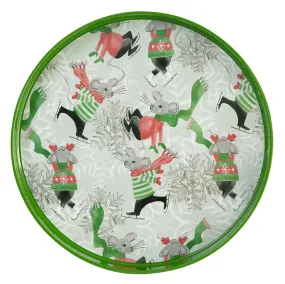 Silver Red Mice Skating 15 Round Tray