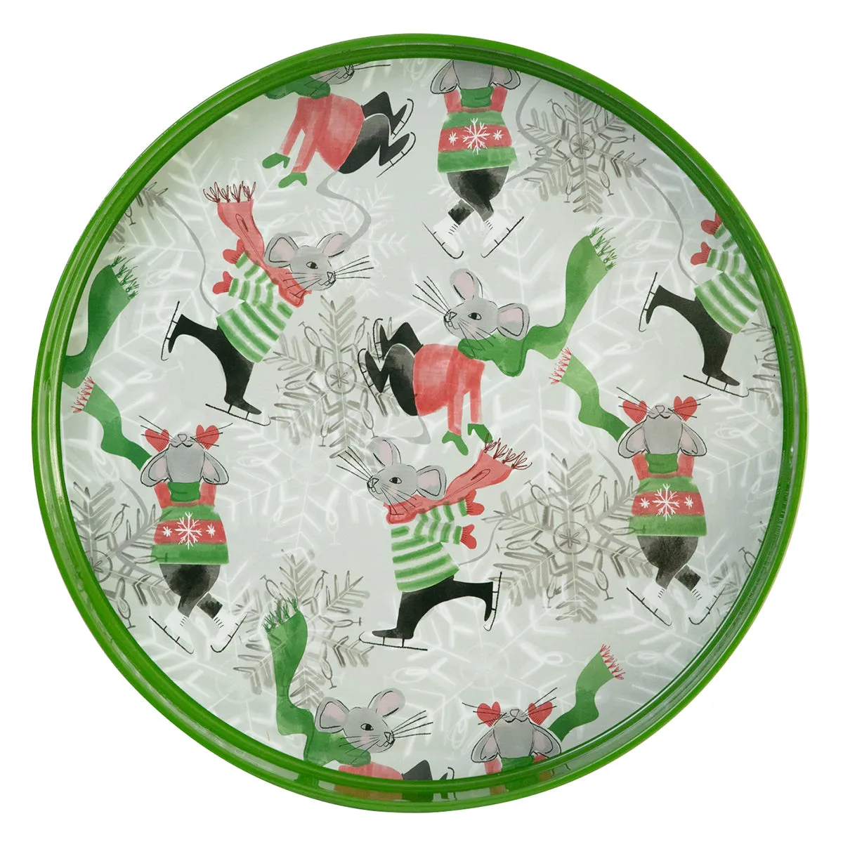 Silver Red Mice Skating 15 Round Tray