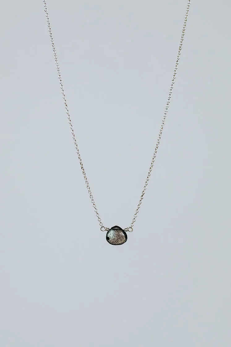 Single Stone Necklace - Labradorite 14K