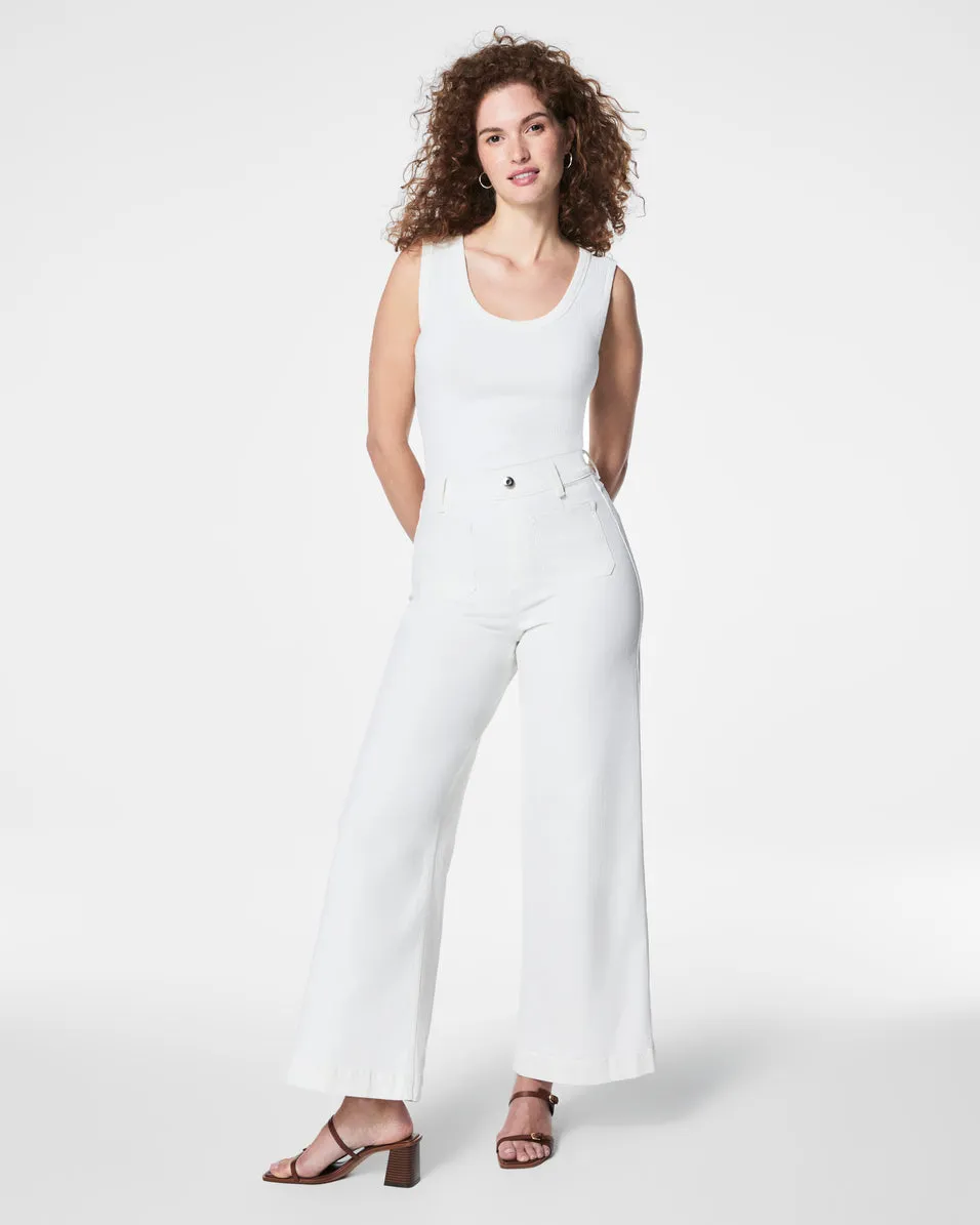 SPANXshape™ EveryWear Cropped Wide Leg Jeans with Patch Pockets, White