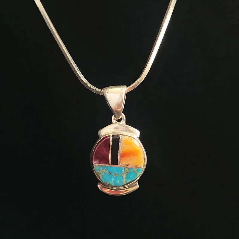 Spiney Oyster, Turquoise, Jet, and Sterling Silver Pendant