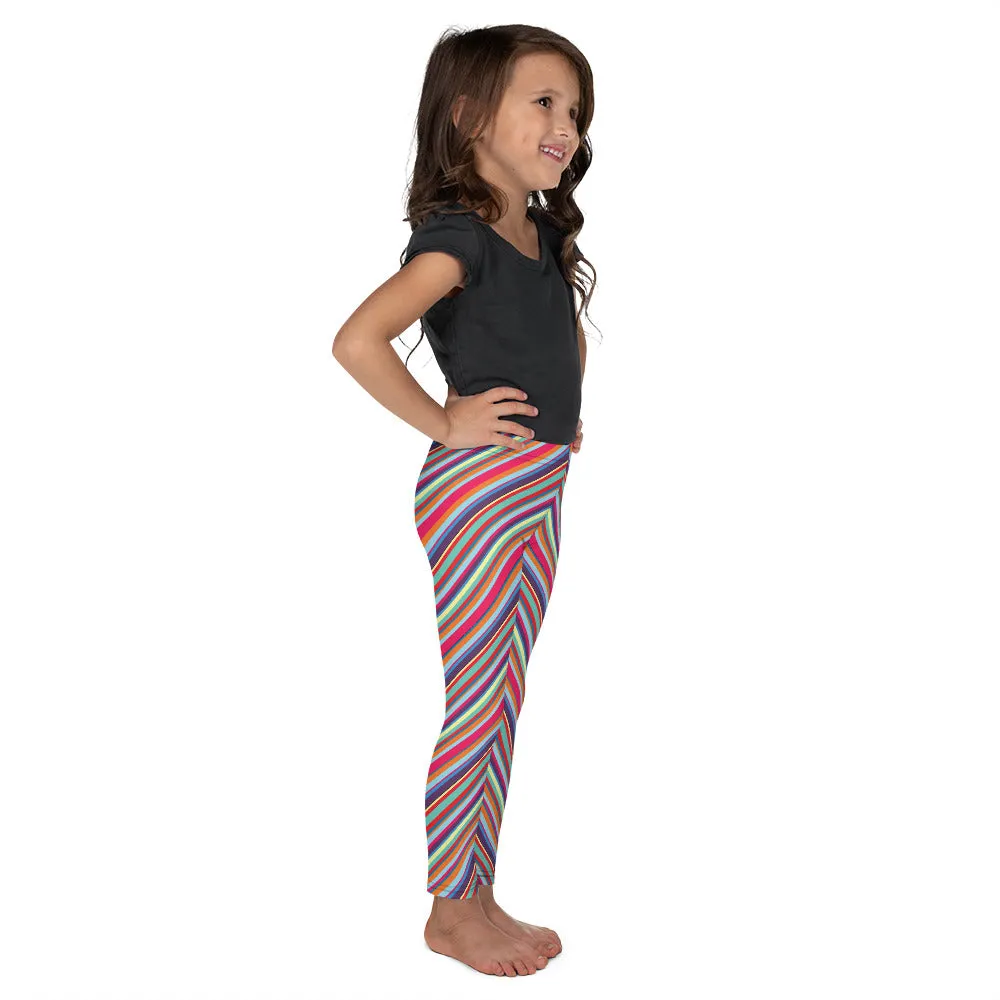 Spring Diagonal Rainbow Stripe Kid's Leggings, Toddler, Girls and Boys Matching Family Outfits