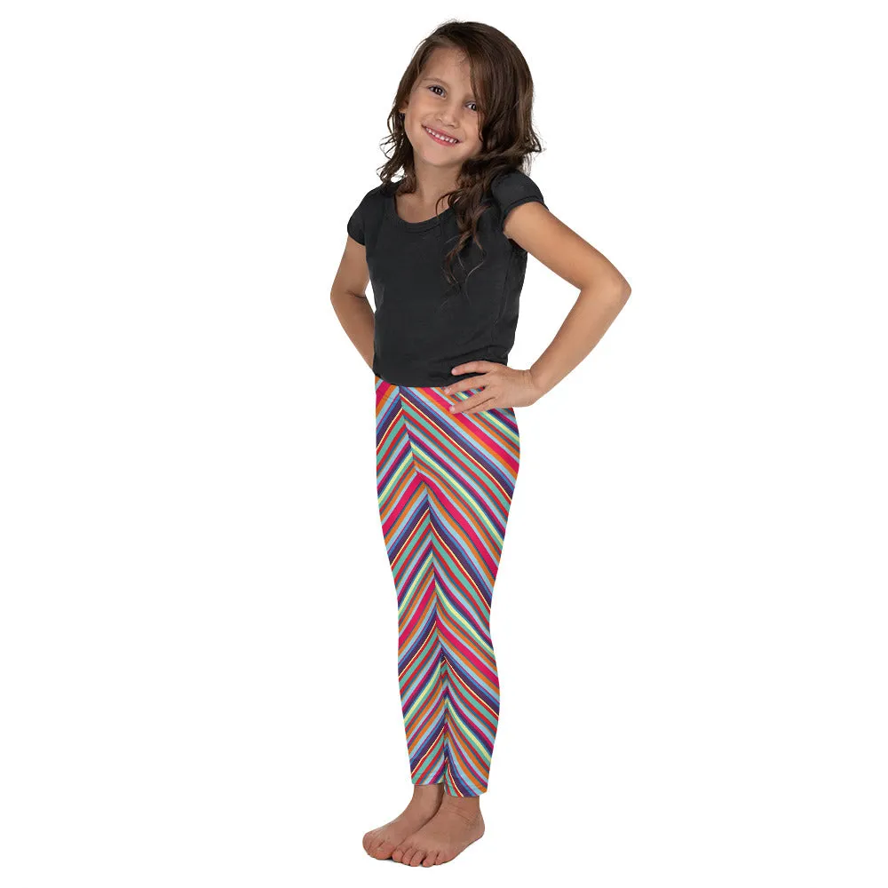 Spring Diagonal Rainbow Stripe Kid's Leggings, Toddler, Girls and Boys Matching Family Outfits