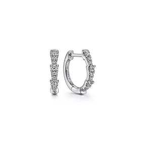 Tapered Pave Diamond Huggie Earrings in White Gold, 0.20 cttw