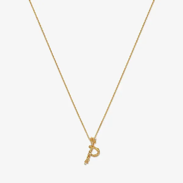 Textured Alphabet Necklace in 14k Gold over Sterling Silver