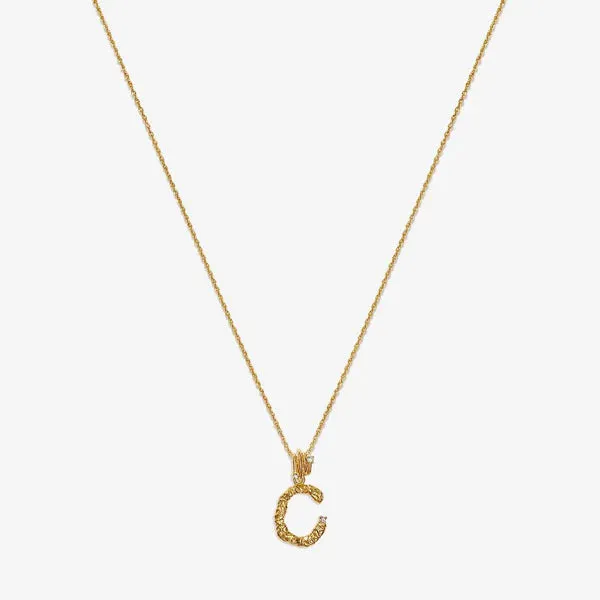 Textured Alphabet Necklace in 14k Gold over Sterling Silver