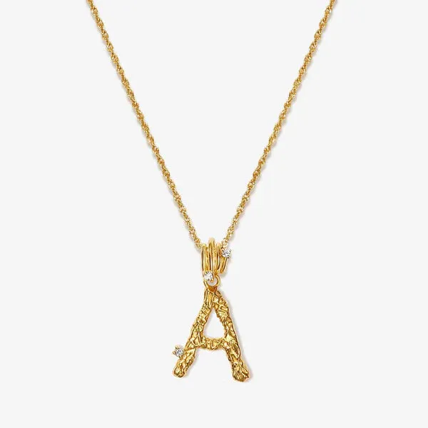 Textured Alphabet Necklace in 14k Gold over Sterling Silver