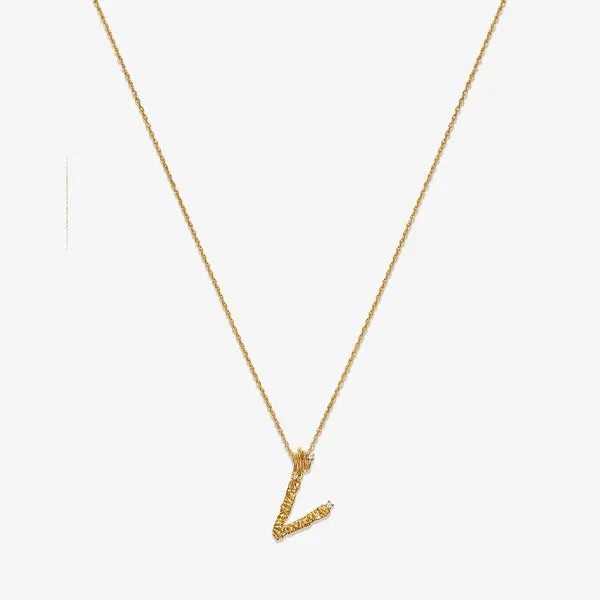 Textured Alphabet Necklace in 14k Gold over Sterling Silver