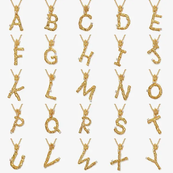 Textured Alphabet Necklace in 14k Gold over Sterling Silver