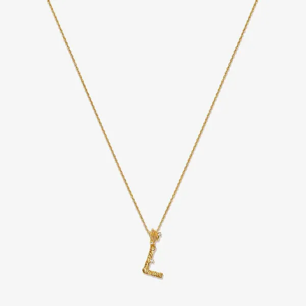 Textured Alphabet Necklace in 14k Gold over Sterling Silver