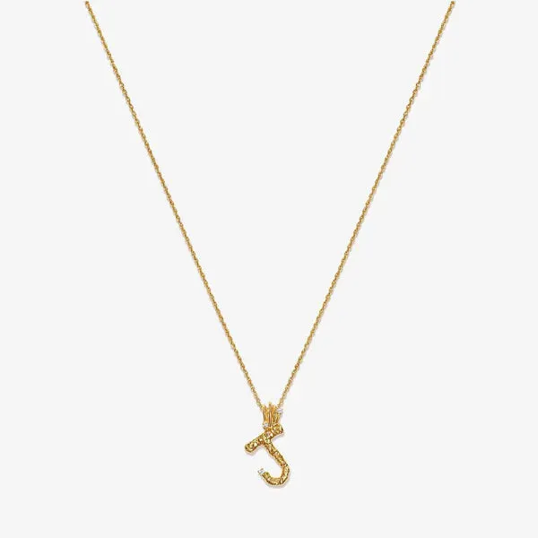 Textured Alphabet Necklace in 14k Gold over Sterling Silver