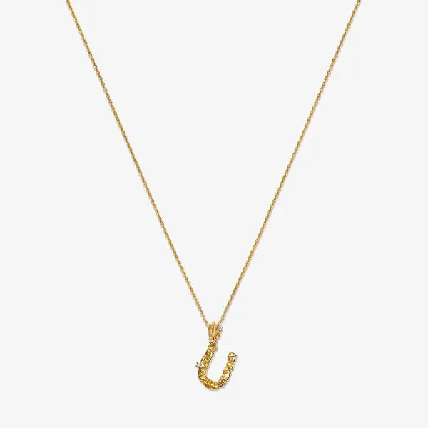 Textured Alphabet Necklace in 14k Gold over Sterling Silver