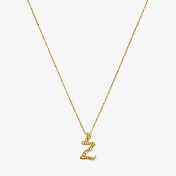 Textured Alphabet Necklace in 14k Gold over Sterling Silver