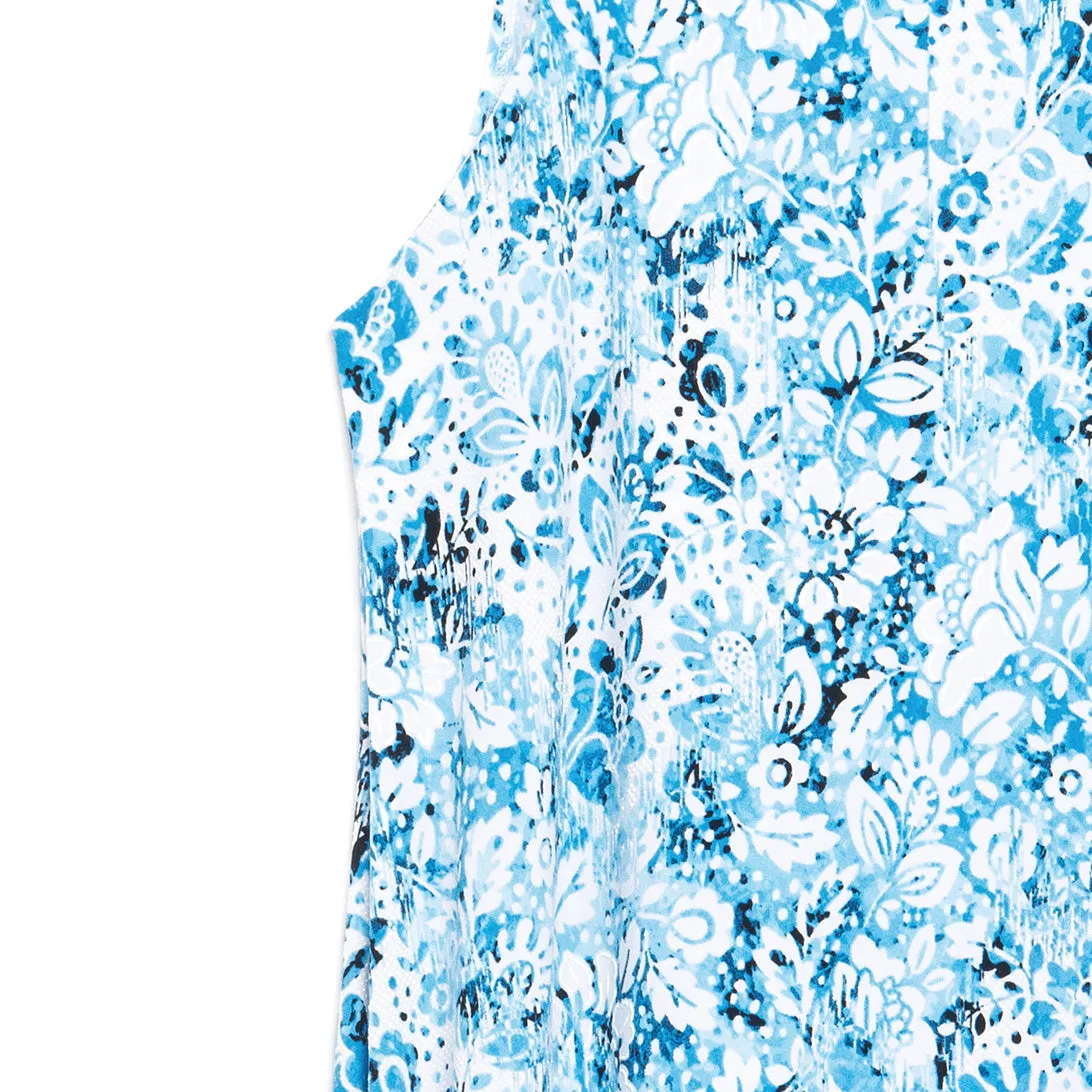 Textured Jewel Neck Swing Dress - Floral Rain-Turquoise - Final Sale!