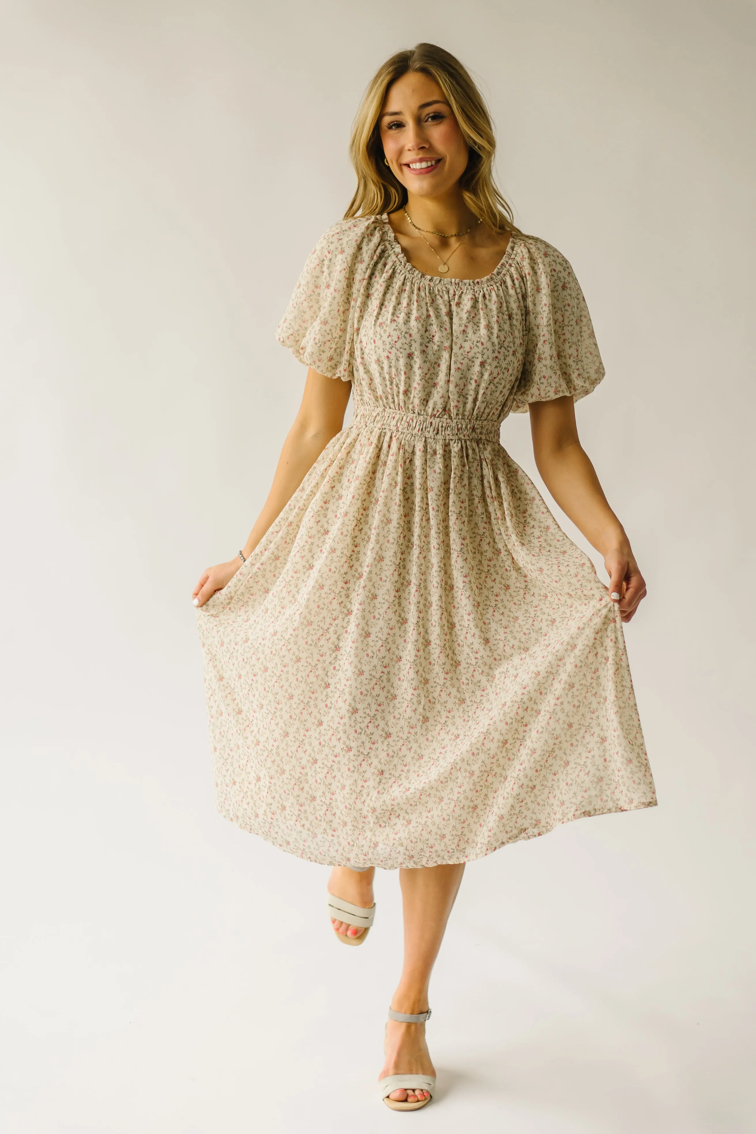 The Branson Printed Chiffon Dress in Ivory