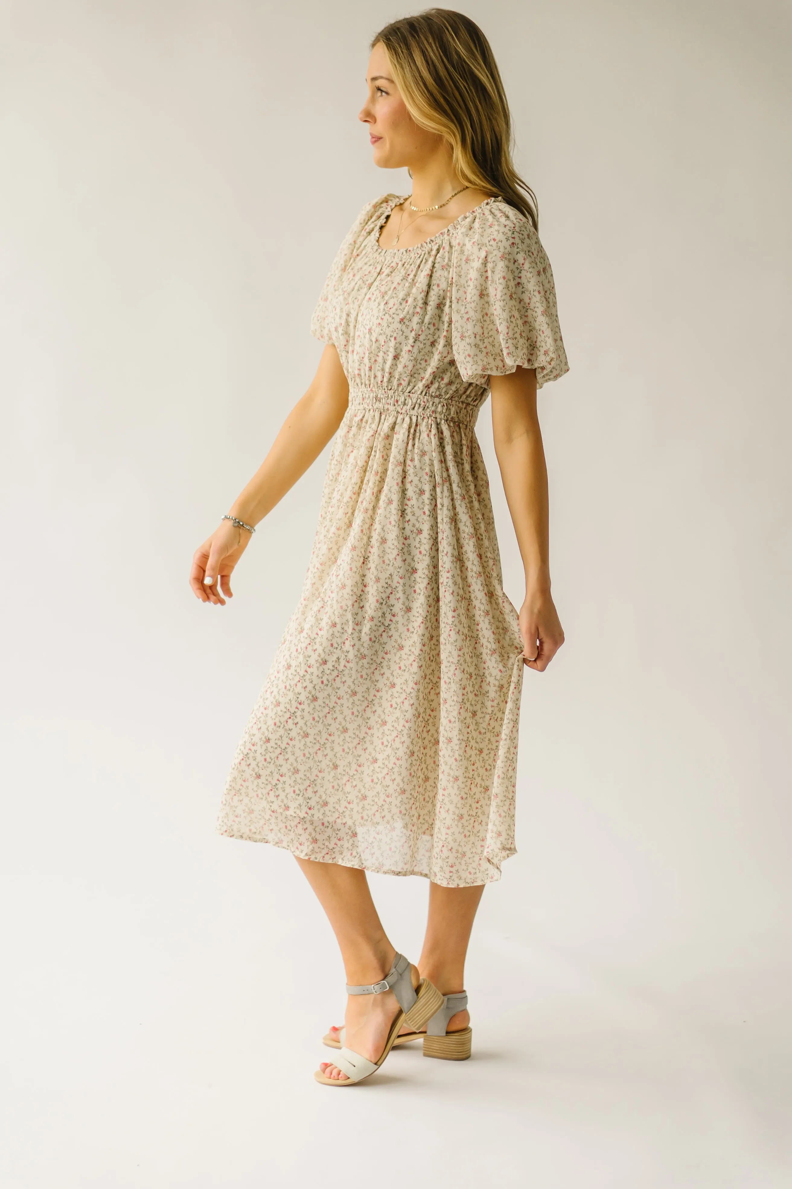 The Branson Printed Chiffon Dress in Ivory