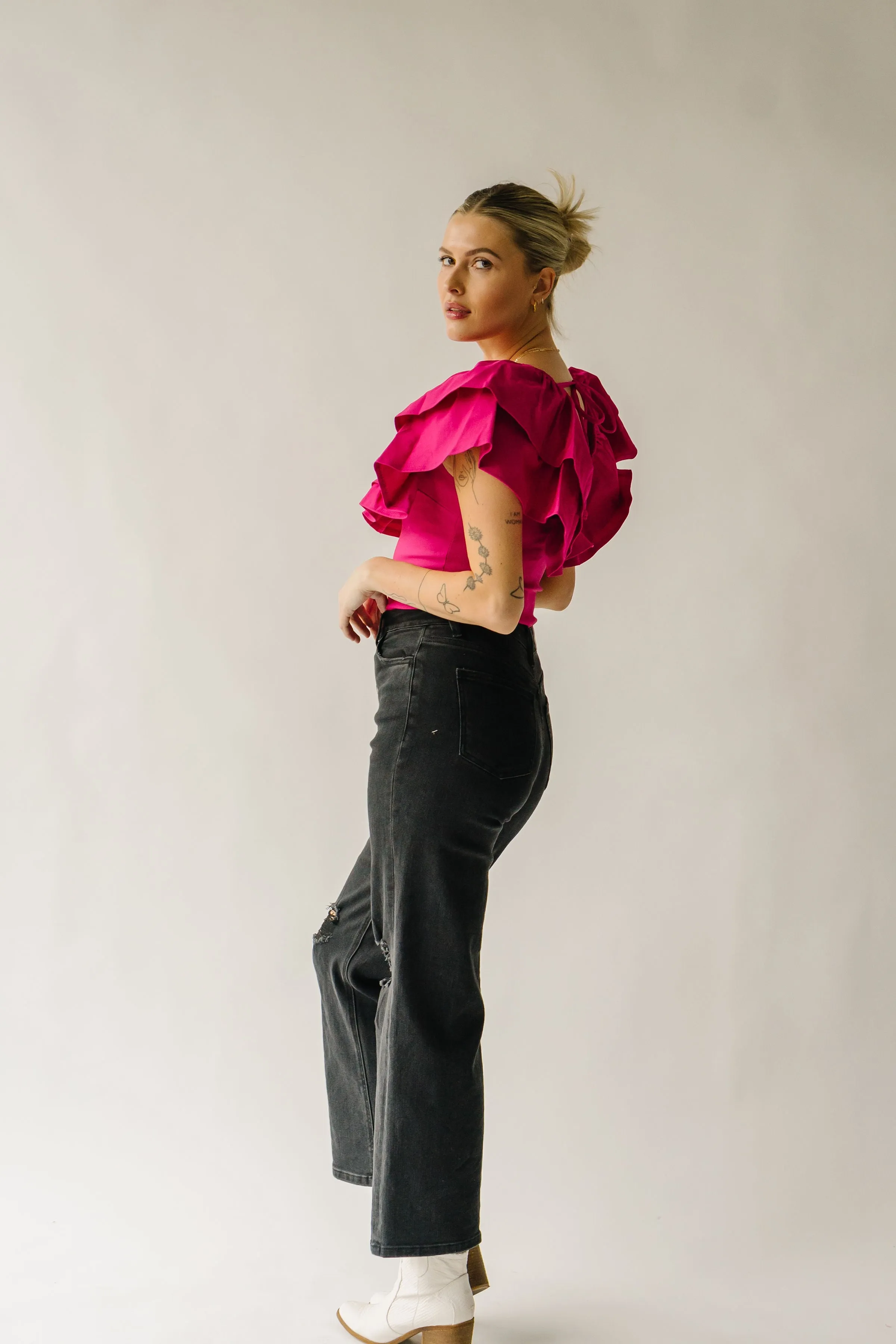 The Pedersen Ruffle Bodysuit in Magenta